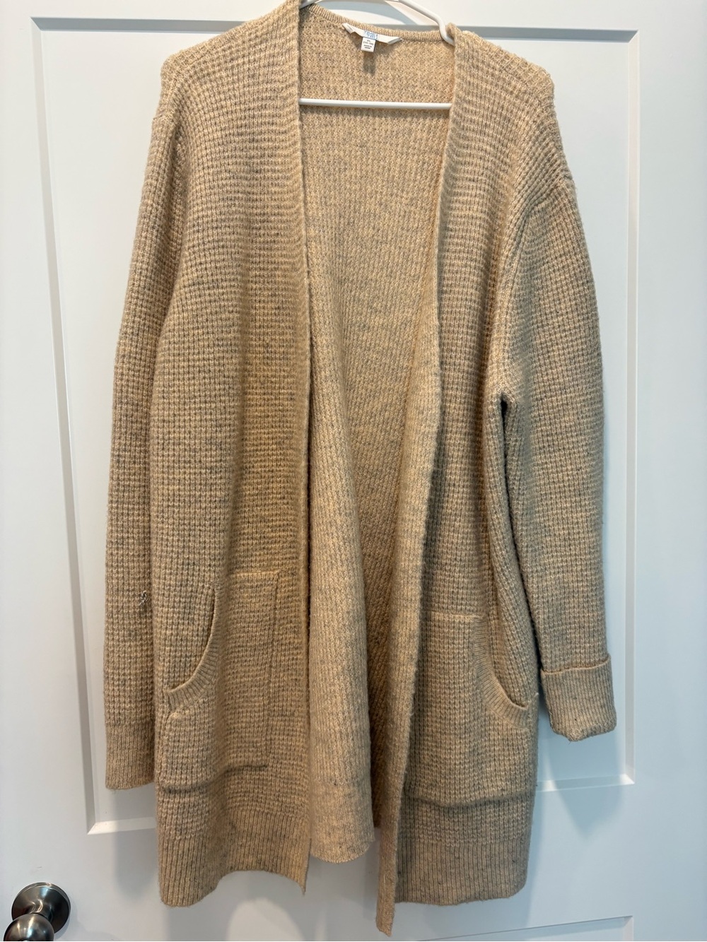 Time and Tru Open-Front Beige Waffle-Knit Cardigan